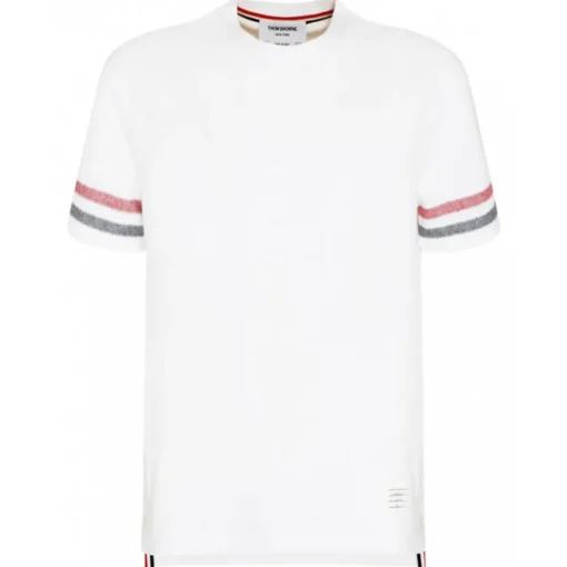 Thom Browne - White Cotton Tri Colour Striped Knit T-Shirt - Exclusive Luxury Collection - Avvenice