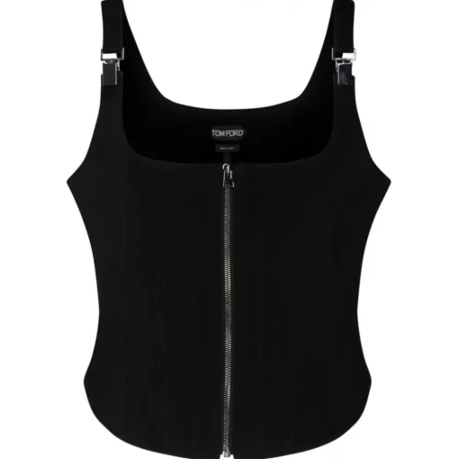Tom Ford - Black Stretch Silk Corset Top - Exclusive Luxury Collection - Avvenice