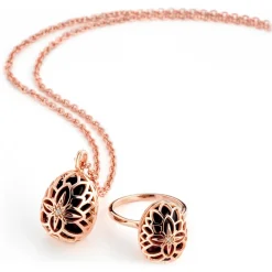 Tsars Collection - Windrose Necklace in Pink Silver and Onyx - Handmade in Swiss - Luxury Exclusive Collection - Avvenice^ Necklaces