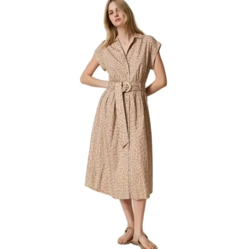 Twinset - Animal Print Cotton Dress - Beige - Dress - Made in Italy - Luxury Exclusive Collection - Avvenice^ Dresses
