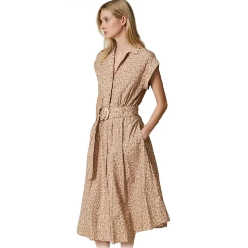 Twinset - Animal Print Cotton Dress - Beige - Dress - Made in Italy - Luxury Exclusive Collection - Avvenice^ Dresses