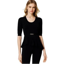 Twinset - Asymmetrical Seamless Sweater - Black - Top - Made in Italy - Luxury Exclusive Collection - Avvenice^ Tops