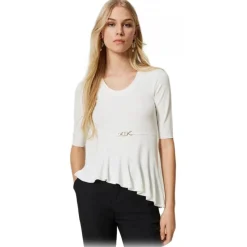 Twinset - Asymmetrical Seamless Sweater - White - Top - Made in Italy - Luxury Exclusive Collection - Avvenice
