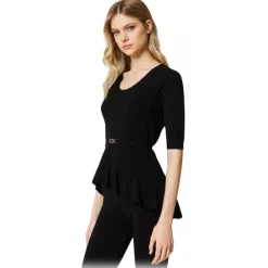 Twinset - Asymmetrical Seamless Sweater - Black - Top - Made in Italy - Luxury Exclusive Collection - Avvenice^ Tops