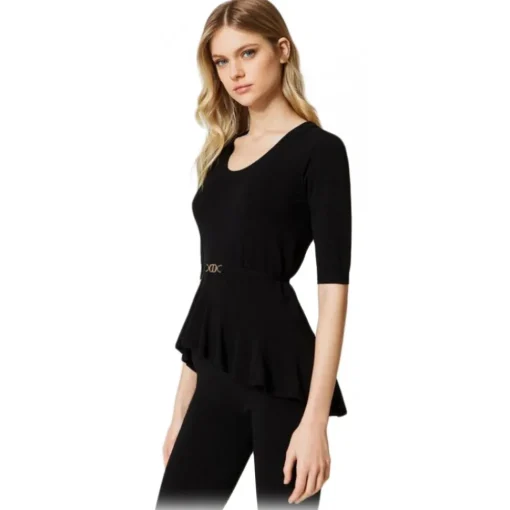 Twinset - Asymmetrical Seamless Sweater - Black - Top - Made in Italy - Luxury Exclusive Collection - Avvenice^ Tops
