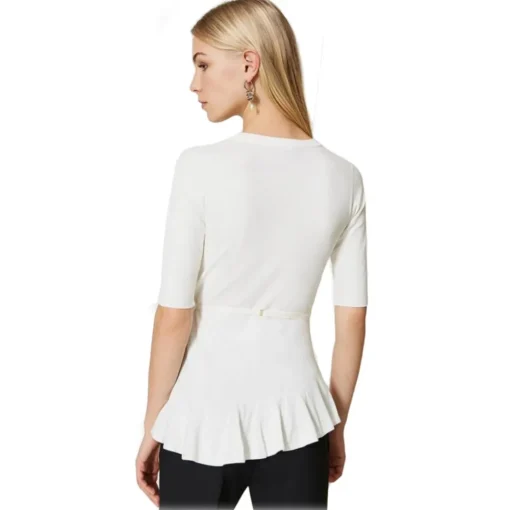 Twinset - Asymmetrical Seamless Sweater - White - Top - Made in Italy - Luxury Exclusive Collection - Avvenice