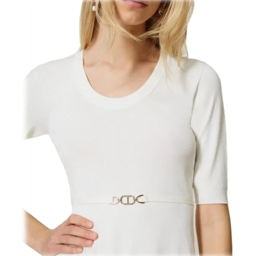 Twinset - Asymmetrical Seamless Sweater - White - Top - Made in Italy - Luxury Exclusive Collection - Avvenice