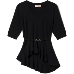Twinset - Asymmetrical Seamless Sweater - Black - Top - Made in Italy - Luxury Exclusive Collection - Avvenice^ Tops