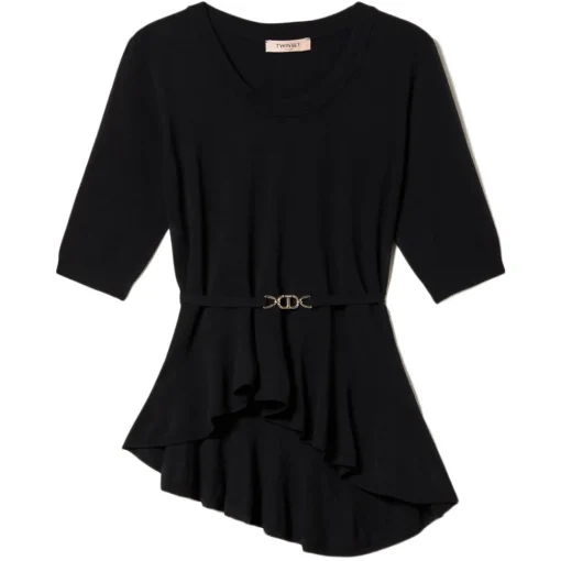 Twinset - Asymmetrical Seamless Sweater - Black - Top - Made in Italy - Luxury Exclusive Collection - Avvenice^ Tops