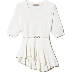 Twinset - Asymmetrical Seamless Sweater - White - Top - Made in Italy - Luxury Exclusive Collection - Avvenice