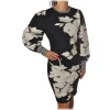 Twinset - Crew-neck Dress in Flower Pattern - Black/White - Dress - Made in Italy - Luxury Exclusive Collection - Avvenice