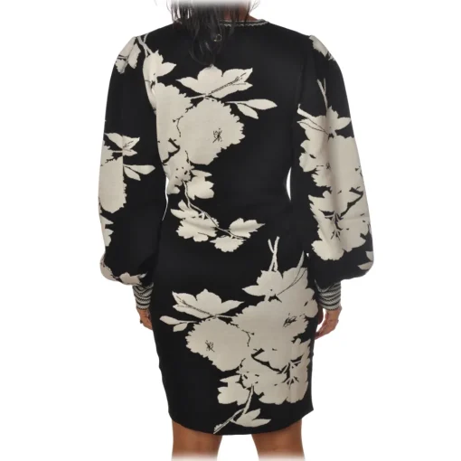 Twinset - Crew-neck Dress in Flower Pattern - Black/White - Dress - Made in Italy - Luxury Exclusive Collection - Avvenice