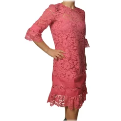 Twinset - Crewneck Dress Trapeze Fit in Lace - Pink - Dress - Made in Italy - Luxury Exclusive Collection - Avvenice^ Dresses