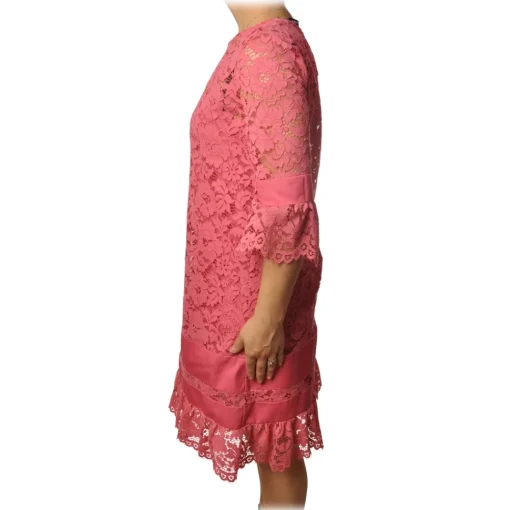 Twinset - Crewneck Dress Trapeze Fit in Lace - Pink - Dress - Made in Italy - Luxury Exclusive Collection - Avvenice^ Dresses