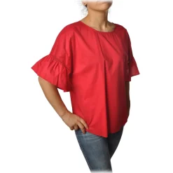 Twinset - Crew-neck Shirt With Frill - Red - T-shirt - Made in Italy - Luxury Exclusive Collection - Avvenice