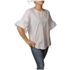 Twinset - Crew-neck Shirt with Short Sleeves and Frill - White - Shirt - Made in Italy - Luxury Exclusive Collection - Avvenice^ Shirts