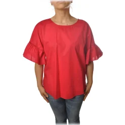 Twinset - Crew-neck Shirt With Frill - Red - T-shirt - Made in Italy - Luxury Exclusive Collection - Avvenice