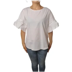 Twinset - Crew-neck Shirt with Short Sleeves and Frill - White - Shirt - Made in Italy - Luxury Exclusive Collection - Avvenice^ Shirts