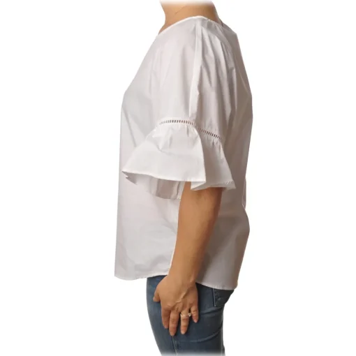 Twinset - Crew-neck Shirt with Short Sleeves and Frill - White - Shirt - Made in Italy - Luxury Exclusive Collection - Avvenice^ Shirts