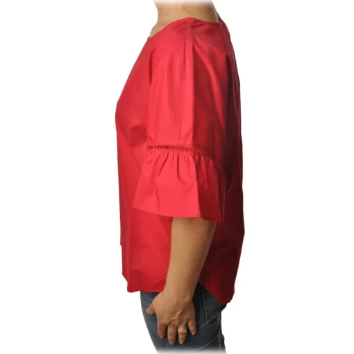 Twinset - Crew-neck Shirt With Frill - Red - T-shirt - Made in Italy - Luxury Exclusive Collection - Avvenice