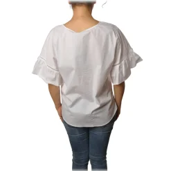 Twinset - Crew-neck Shirt with Short Sleeves and Frill - White - Shirt - Made in Italy - Luxury Exclusive Collection - Avvenice^ Shirts