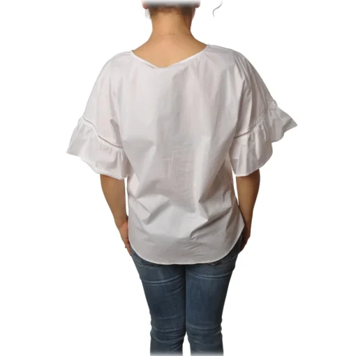 Twinset - Crew-neck Shirt with Short Sleeves and Frill - White - Shirt - Made in Italy - Luxury Exclusive Collection - Avvenice^ Shirts