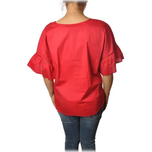 Twinset - Crew-neck Shirt With Frill - Red - T-shirt - Made in Italy - Luxury Exclusive Collection - Avvenice