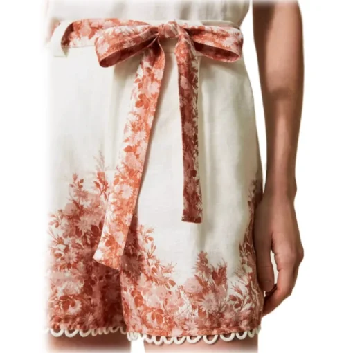 Twinset - Floral Fantasy Linen Short - White/Pink - Trousers - Made in Italy - Luxury Exclusive Collection - Avvenice^ Trousers