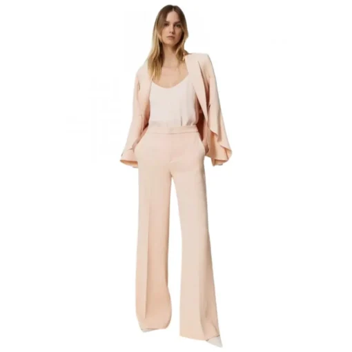 Twinset - Fluid Crepe Full Length Trousers - Powder Pink - Trousers - Made in Italy - Luxury Exclusive Collection - Avvenice^ Trousers