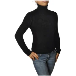 Twinset - High Neck Sweater in Chenille Effect - Black - Knitwear - Made in Italy - Luxury Exclusive Collection - Avvenice^ Knitwears