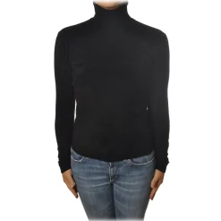 Twinset - High Neck Sweater in Chenille Effect - Black - Knitwear - Made in Italy - Luxury Exclusive Collection - Avvenice^ Knitwears