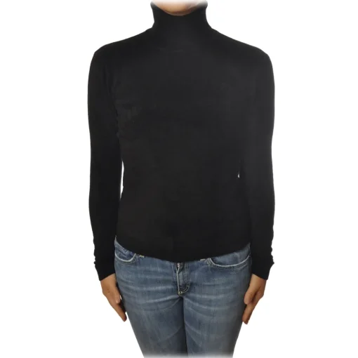 Twinset - High Neck Sweater in Chenille Effect - Black - Knitwear - Made in Italy - Luxury Exclusive Collection - Avvenice^ Knitwears