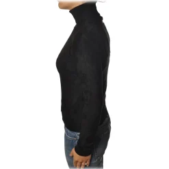 Twinset - High Neck Sweater in Chenille Effect - Black - Knitwear - Made in Italy - Luxury Exclusive Collection - Avvenice^ Knitwears