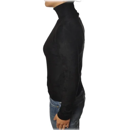 Twinset - High Neck Sweater in Chenille Effect - Black - Knitwear - Made in Italy - Luxury Exclusive Collection - Avvenice^ Knitwears