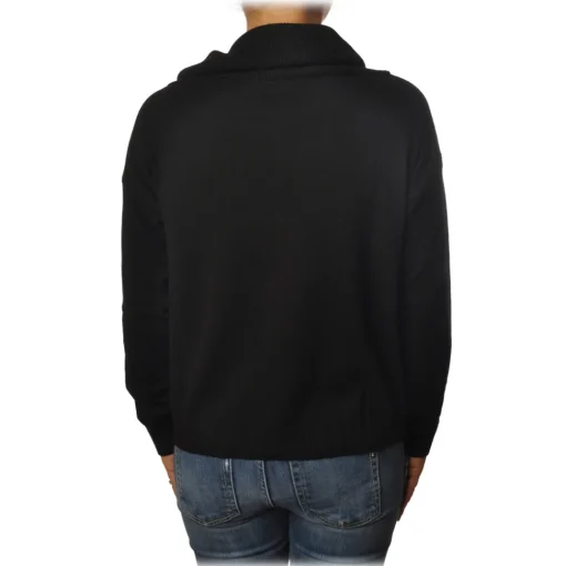 Twinset - High Ring Neck Sweater with Ribbon - Black - Knitwear - Made in Italy - Luxury Exclusive Collection - Avvenice^ Knitwears