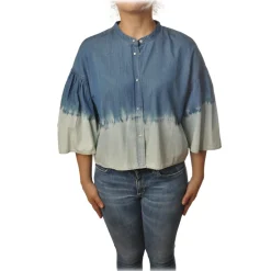 Twinset - Korean Shirt in Faded Effect - Denim/White - Shirt - Made in Italy - Luxury Exclusive Collection - Avvenice^ Shirts