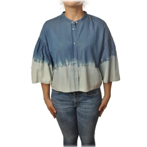 Twinset - Korean Shirt in Faded Effect - Denim/White - Shirt - Made in Italy - Luxury Exclusive Collection - Avvenice^ Shirts