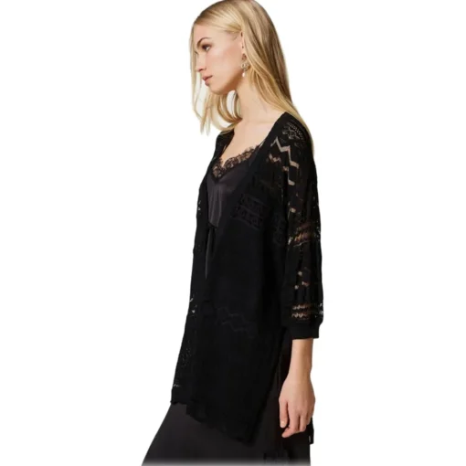 Twinset - Lace Maxi Cardigan - Black - Jackets - Made in Italy - Luxury Exclusive Collection - Avvenice^ Jackets