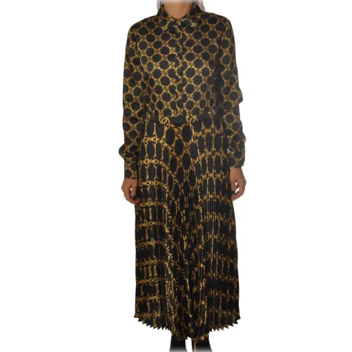 Twinset - Long Dress Chemisier with Long Sleeve - Black Gold - Dress - Made in Italy - Luxury Exclusive Collection - Avvenice^ Dresses