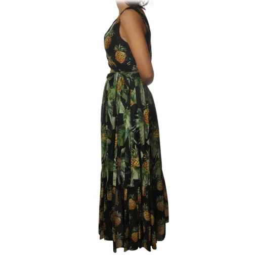 Twinset - Long Dress Sleeveless in Pineapple Print - Black - Dress - Made in Italy - Luxury Exclusive Collection - Avvenice