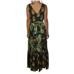 Twinset - Long Dress Sleeveless in Pineapple Print - Black - Dress - Made in Italy - Luxury Exclusive Collection - Avvenice