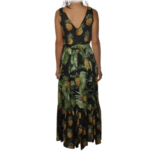 Twinset - Long Dress Sleeveless in Pineapple Print - Black - Dress - Made in Italy - Luxury Exclusive Collection - Avvenice