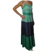 Twinset - Long Dress with Pleated Skirt in Satin - Green/Blue - Dress - Made in Italy - Luxury Exclusive Collection - Avvenice