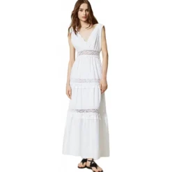 Twinset - Long Dress with Macramé Lace - White - Dress - Made in Italy - Luxury Exclusive Collection - Avvenice^ Dresses