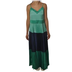Twinset - Long Dress with Pleated Skirt in Satin - Green/Blue - Dress - Made in Italy - Luxury Exclusive Collection - Avvenice