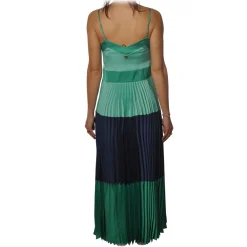 Twinset - Long Dress with Pleated Skirt in Satin - Green/Blue - Dress - Made in Italy - Luxury Exclusive Collection - Avvenice