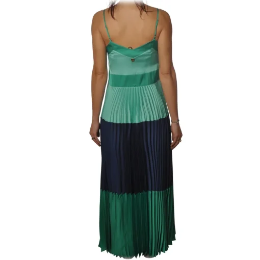 Twinset - Long Dress with Pleated Skirt in Satin - Green/Blue - Dress - Made in Italy - Luxury Exclusive Collection - Avvenice