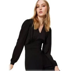 Twinset - Long Suit with Satin Bust - Black - Dress - Made in Italy - Luxury Exclusive Collection - Avvenice