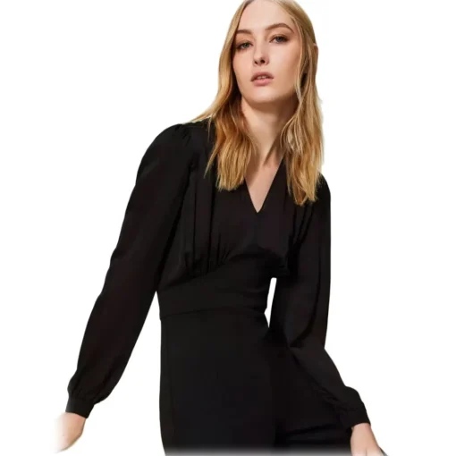 Twinset - Long Suit with Satin Bust - Black - Dress - Made in Italy - Luxury Exclusive Collection - Avvenice