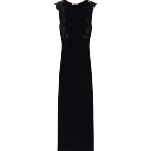 Twinset - Longuette Dress with Macramé Lace Inserts - Black - Dresses - Made in Italy - Luxury Exclusive Collection - Avvenice^ Dresses